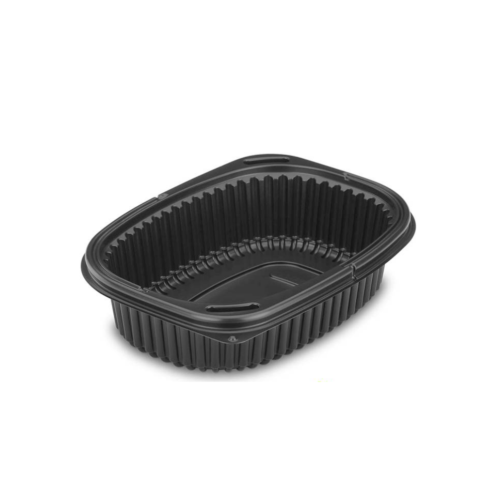 Envases negros de PP desechables y reciclables con tapa antiniebla
