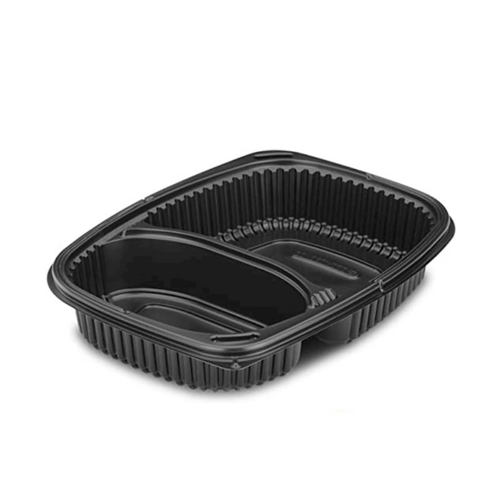 Envases negros de PP desechables y reciclables con tapa antiniebla