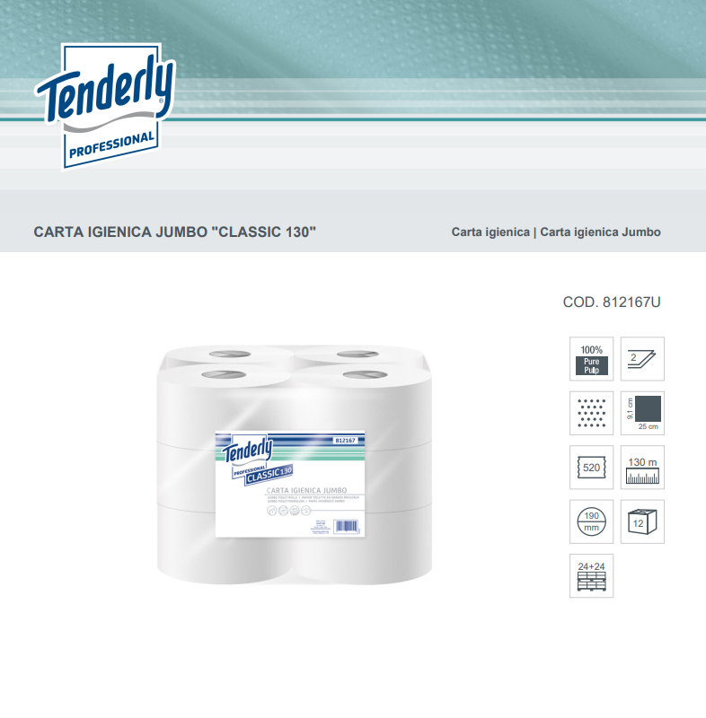 Papel higiénico Mini Jumbo Classic antiobstrucción 130mt- 12 unidades
