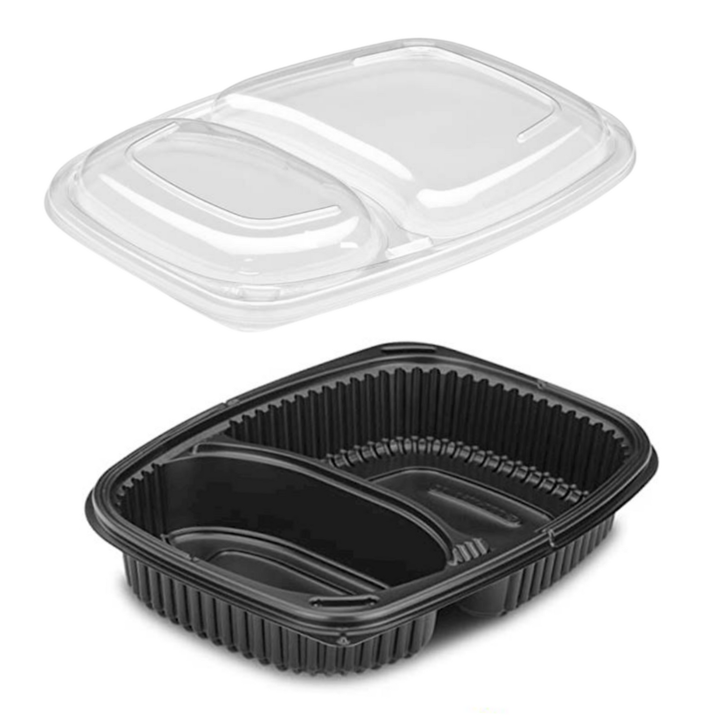 Envases negros de PP desechables y reciclables con tapa antiniebla