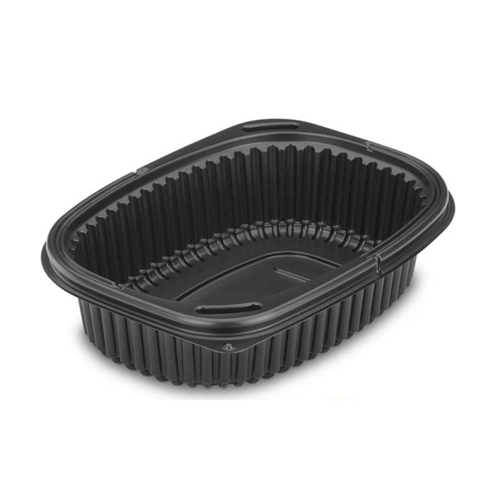 Envases negros de PP desechables y reciclables con tapa antiniebla