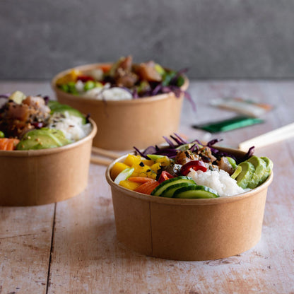 Recipiente para poke y ensalada en papel kraft habana 